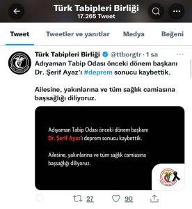 Türk Tabipler Birliği’nden Üzücü Haber